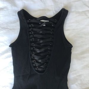 LF Black lace up body suit